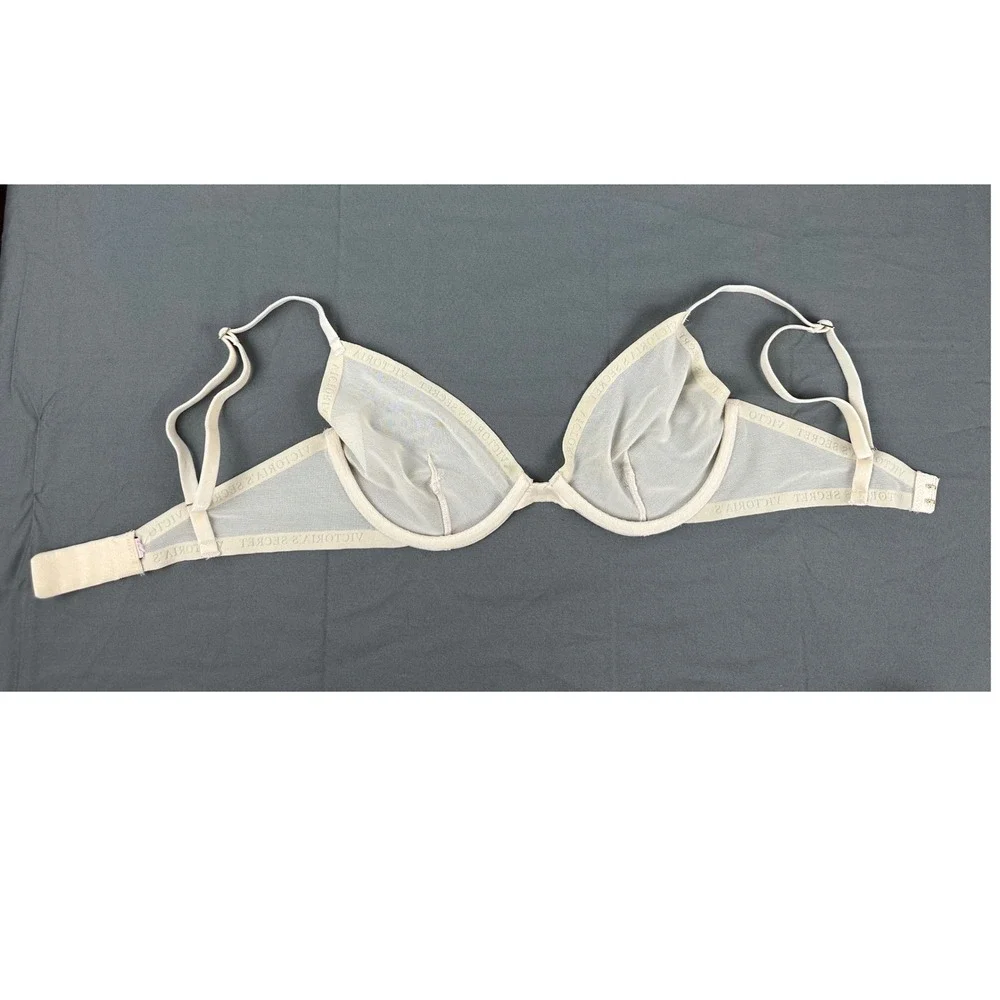Victoria's Secret Sheer Mesh Unlined‎ Demi Balconette Bra Beige 32C